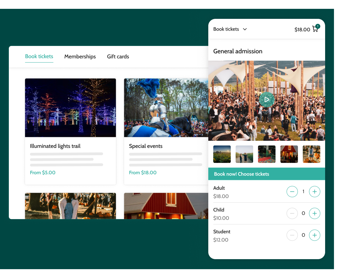 Online view of the Soft play booking system 